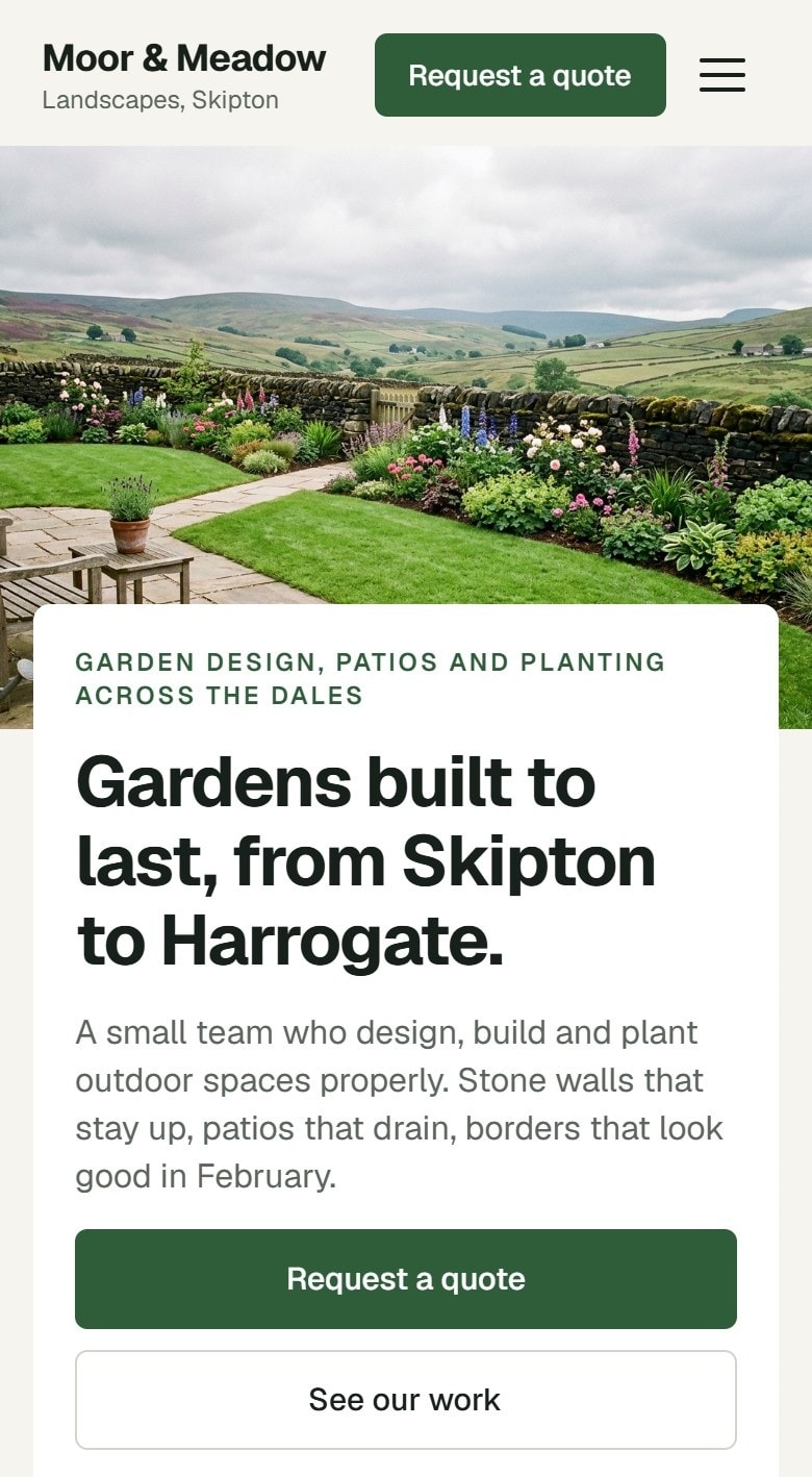 Concept site for a Dales landscaper, phone view